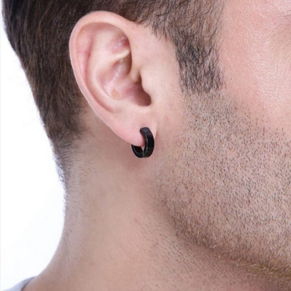 Unisex Men's or Women's Huggie Hoop Earrings! 304 Stainless Steel Gunmetal Black - Picture 2 of 6